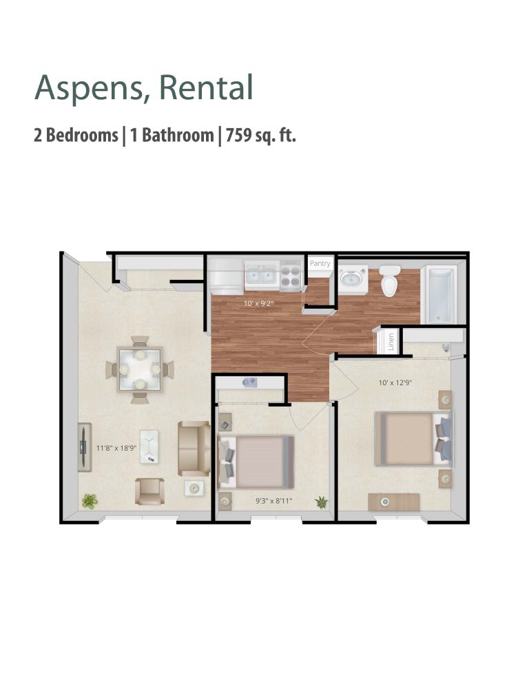 Aspens Two Bedroom Floor Plan