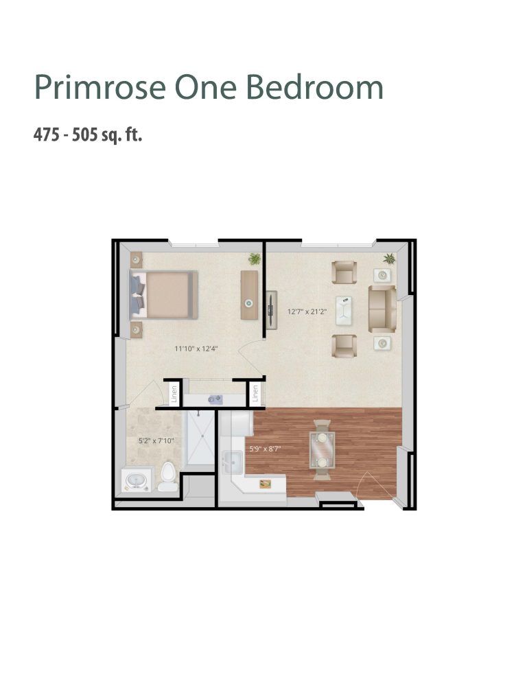 Primrose One Bedroom Floor Plan