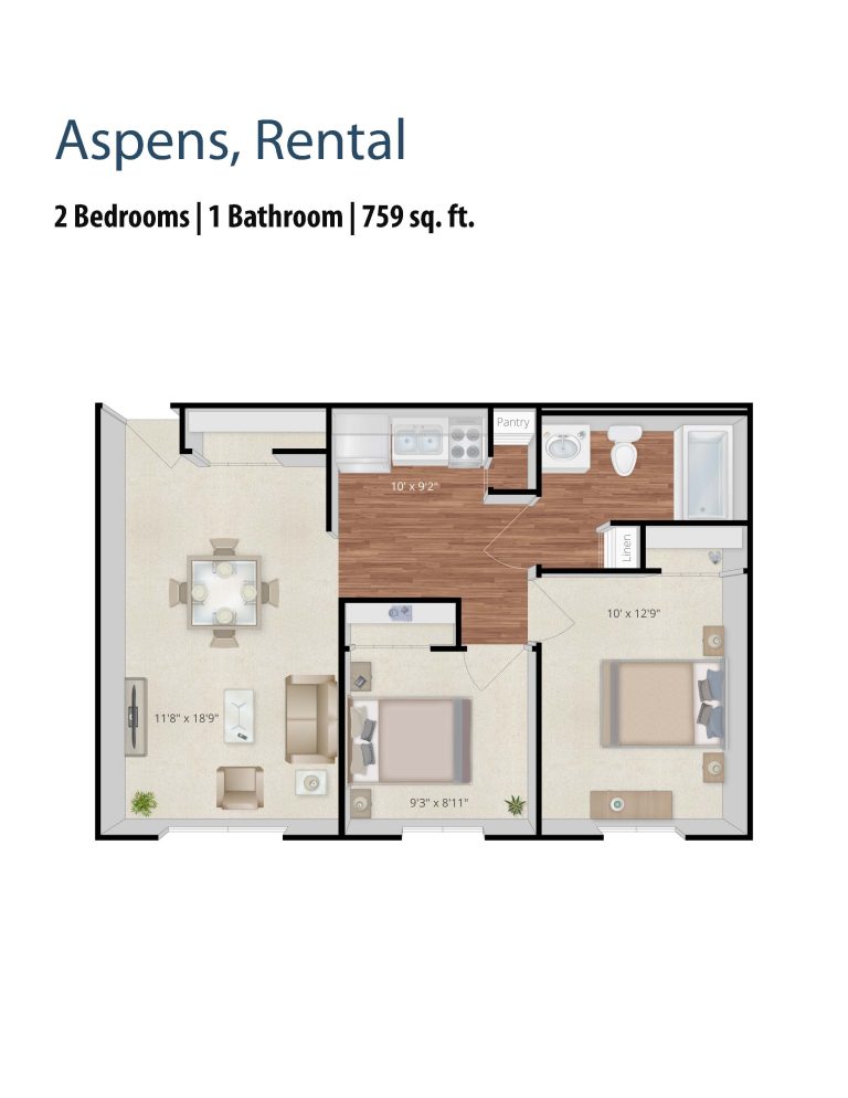 Aspens Two Bedroom Floor Plan